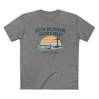Christian Coastal T-Shirt | Rum Runner Redeemed Pastel Sunset Cross Salt & Salvation Boat Graphic Tee | Liberty & Victory