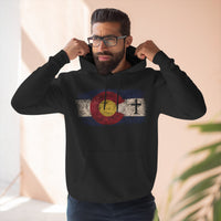 Colorado Flag Hoodie with Rooted Cross – Distressed Three-Panel Fleece Pullover