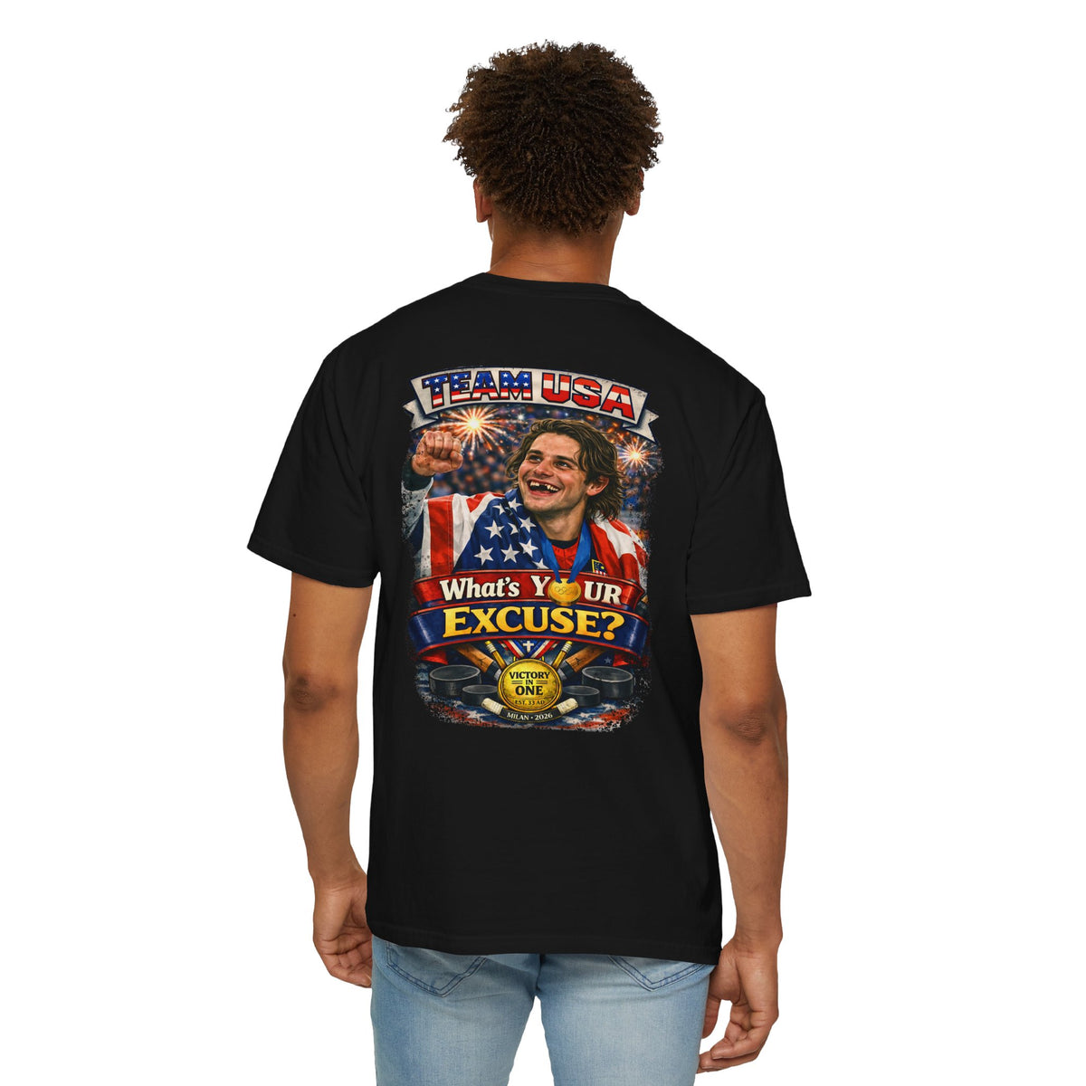 USA Hockey T-Shirt | Team USA What's Your Excuse Patriotic Tee | Veteran-Owned | Liberty & Victory