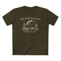 Patriotic Faith | We Ride Tonight — T-Shirt | April 18, 1775 × 1776–2026 OMR | Veteran-Owned Small Business | Liberty & Victory Co.