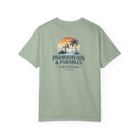 Christian Beach T-Shirt | Salt & Salvation Parrotheads Retro Palm Sunset Garment-Dyed Tee | Liberty & Victory
