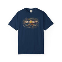 Michigan Connection Hockey Gold T-Shirt | Vintage Milan 2020 Design | Garment-Dyed Cotton | Liberty & Victory
