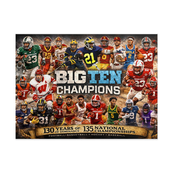 Big Ten Champions Poster | College Football Basketball Hockey Baseball Legends & Leaders Wall Art | Victory-One | Liberty & Victory