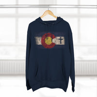 Colorado Flag Hoodie with Rooted Cross – Distressed Three-Panel Fleece Pullover