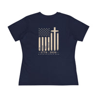 Christian Patriotic Women's T-Shirt | One Nation 1776–2026 Flag & Cross Anniversary Tee | Veteran-Owned | Liberty & Victory Co.