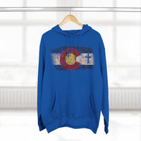 Colorado Flag Hoodie with Rooted Cross – Distressed Three-Panel Fleece Pullover