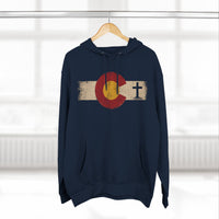 Christian Hoodie | Rooted in Faith | Colorado Flag | Distressed Three-Panel State Logo | Wonder & Wander | Signature Line | Veteran-Owned | Liberty & Victory Co.