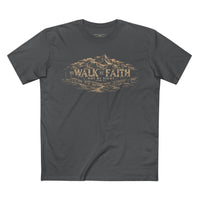 Mountain Faith | Walk By Faith — Mountain Faith T-Shirt Vintage Etched Mountain Graphic | Veteran-Owned Small Business | Liberty & Victory Co.