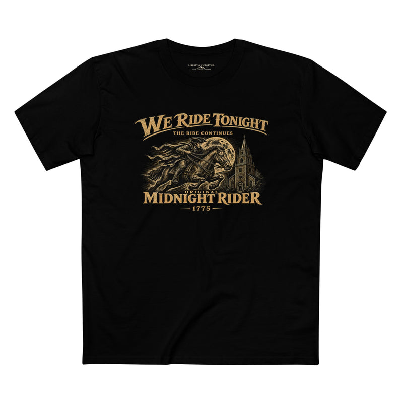 Midnight Rider Tee — "We Ride Tonight" Vintage Motorcycle Patriot Shirt
