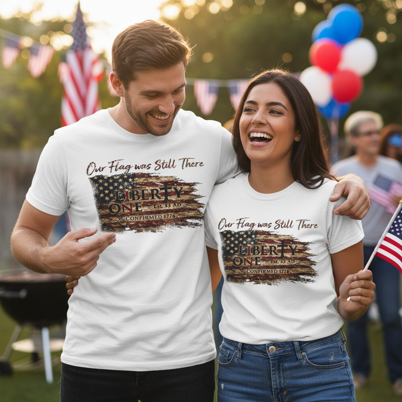 Patriotic T-Shirt | Our Flag Was Still There | Distressed American Flag Tee | Liberty & Victory