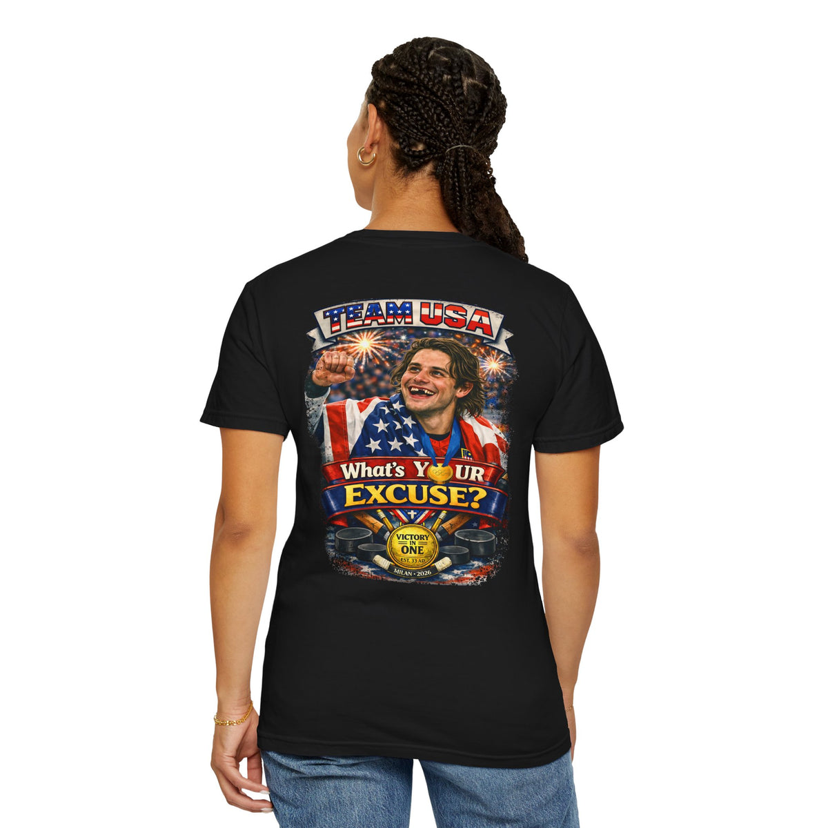 USA Hockey T-Shirt | Team USA What's Your Excuse Patriotic Tee | Veteran-Owned | Liberty & Victory