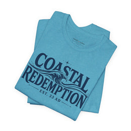 Coastal Faith T-Shirt | Coastal Redemption Est. 33 AD | Nautical Wave Graphic | Signature Line | Veteran-Owned | Liberty & Victory Co.
