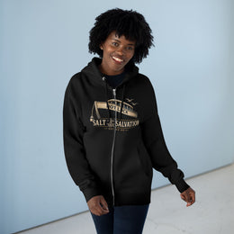 Coastal Faith Zip Hoodie | Salt & Salvation "Not Luck" Boat Graphic Full-Zip | Veteran-Owned | Liberty & Victory Co.