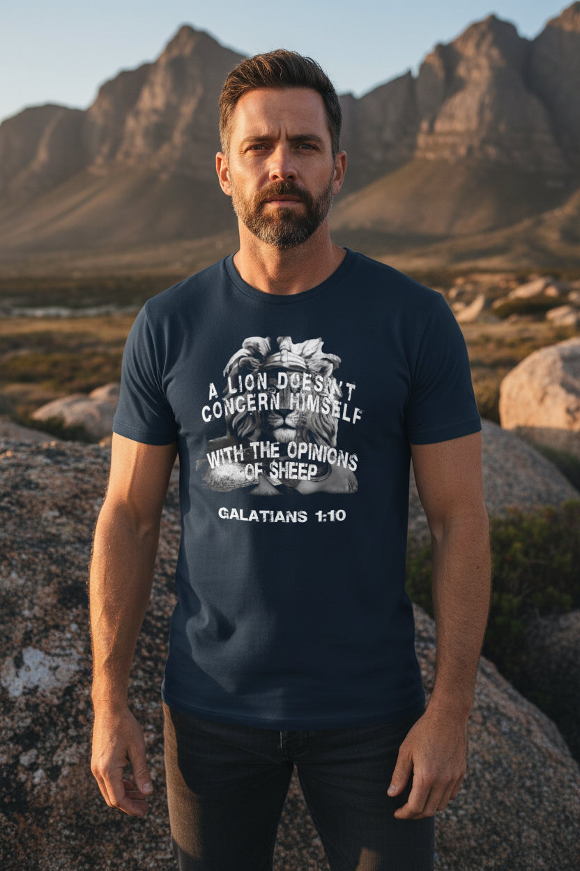 Christian T-Shirt | Lion Galatians 1:10 Faith Tee | Veteran-Owned | Liberty & Victory