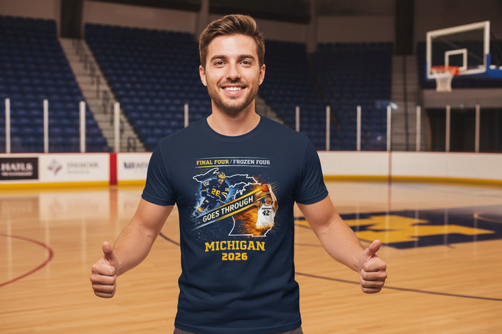 Michigan Wolverines Basketball T-Shirt | 2026 Final Four Goes Through Garment-Dyed Fan Tee | Victory-One | Liberty & Victory