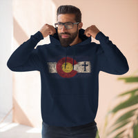 Colorado Flag Hoodie with Rooted Cross – Distressed Three-Panel Fleece Pullover