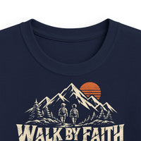 Mountain Faith| Walk by Faith — Two Brothers Youth T-Shirt 2 Corinthians 5:7 Mountain Graphic | Veteran-Owned Small Business | Liberty & Victory Co.