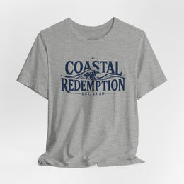 Coastal Faith T-Shirt | Coastal Redemption Est. 33 AD | Nautical Wave Graphic | Signature Line | Veteran-Owned | Liberty & Victory Co.