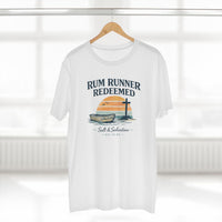 Christian Coastal T-Shirt | Rum Runner Redeemed Pastel Sunset Cross Salt & Salvation Boat Graphic Tee | Liberty & Victory