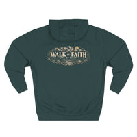 Christian | Walk by Faith — Front + Back Hoodie 2 Cor 5:7 Mountain Scripture Pullover | Veteran-Owned Small Business | Liberty & Victory Co.