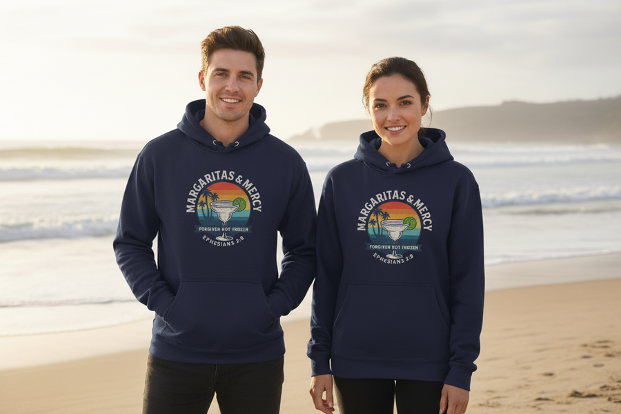 Christian Coastal Hoodie | Margaritas & Mercy Sunset Faith Sweatshirt | Liberty & Victory