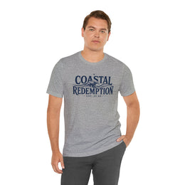 Coastal Faith T-Shirt | Coastal Redemption Est. 33 AD | Nautical Wave Graphic | Signature Line | Veteran-Owned | Liberty & Victory Co.