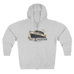 Coastal Faith Zip Hoodie | Salt & Salvation "Not Luck" Boat Graphic Full-Zip | Veteran-Owned | Liberty & Victory Co.