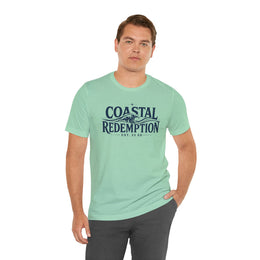 Coastal Faith T-Shirt | Coastal Redemption Est. 33 AD | Nautical Wave Graphic | Signature Line | Veteran-Owned | Liberty & Victory Co.