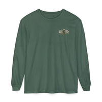Mountain Faith | Fearless Altitude Since 33 AD — Garment-Dyed Long Sleeve Altitude Cross Graphic | Veteran-Owned Small Business | Liberty & Victory Co.