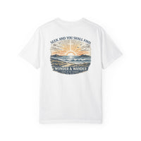 Christian T-Shirt | Seek and You Shall Find Sunrise Compass Garment-Dyed Tee | Wonder & Wander | Liberty & Victory