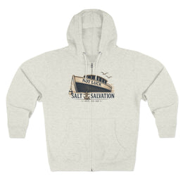 Coastal Faith Zip Hoodie | Salt & Salvation "Not Luck" Boat Graphic Full-Zip | Veteran-Owned | Liberty & Victory Co.