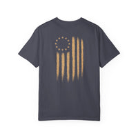 Patriotic Faith | We Ride Tonight — Heritage Tee | Battle Flag × Revere Edition | Veteran-Owned Small Business | Liberty & Victory Co.