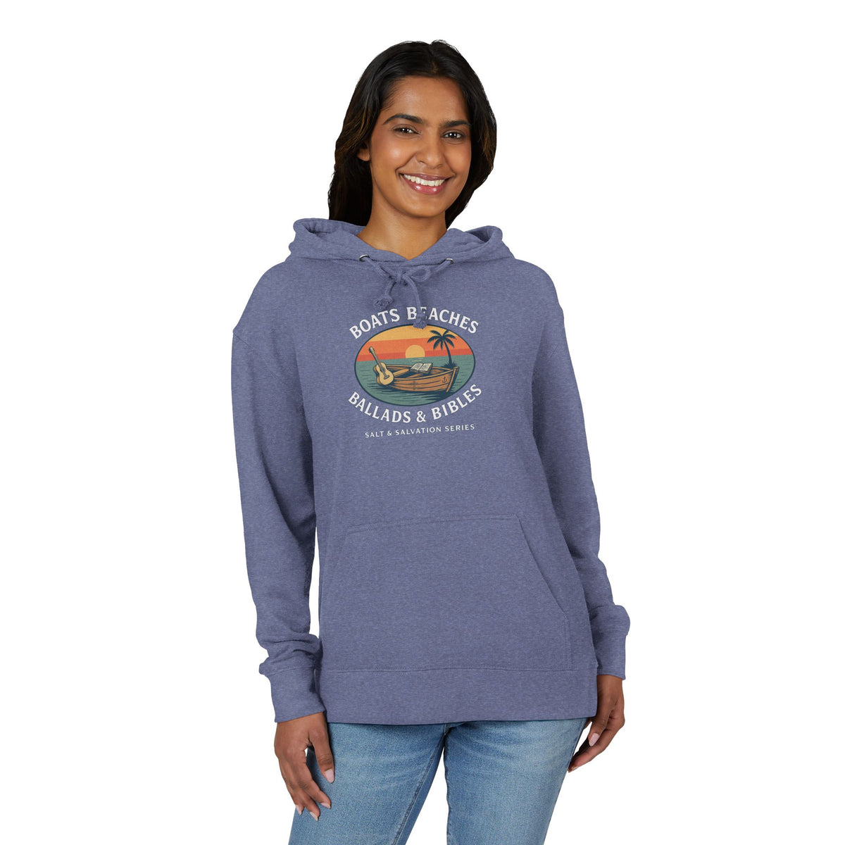 Hoodie - "Boats Beaches Ballads & Bibles" Retro Coastal Pullover