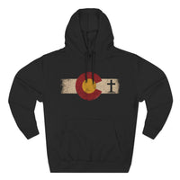 Christian Hoodie | Rooted in Faith | Colorado Flag | Distressed Three-Panel State Logo | Wonder & Wander | Signature Line | Veteran-Owned | Liberty & Victory Co.
