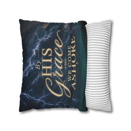Faith Throw Pillow Cover | By His Grace We Come Ashore | Nautical Christian Decor | Liberty & Victory Co.