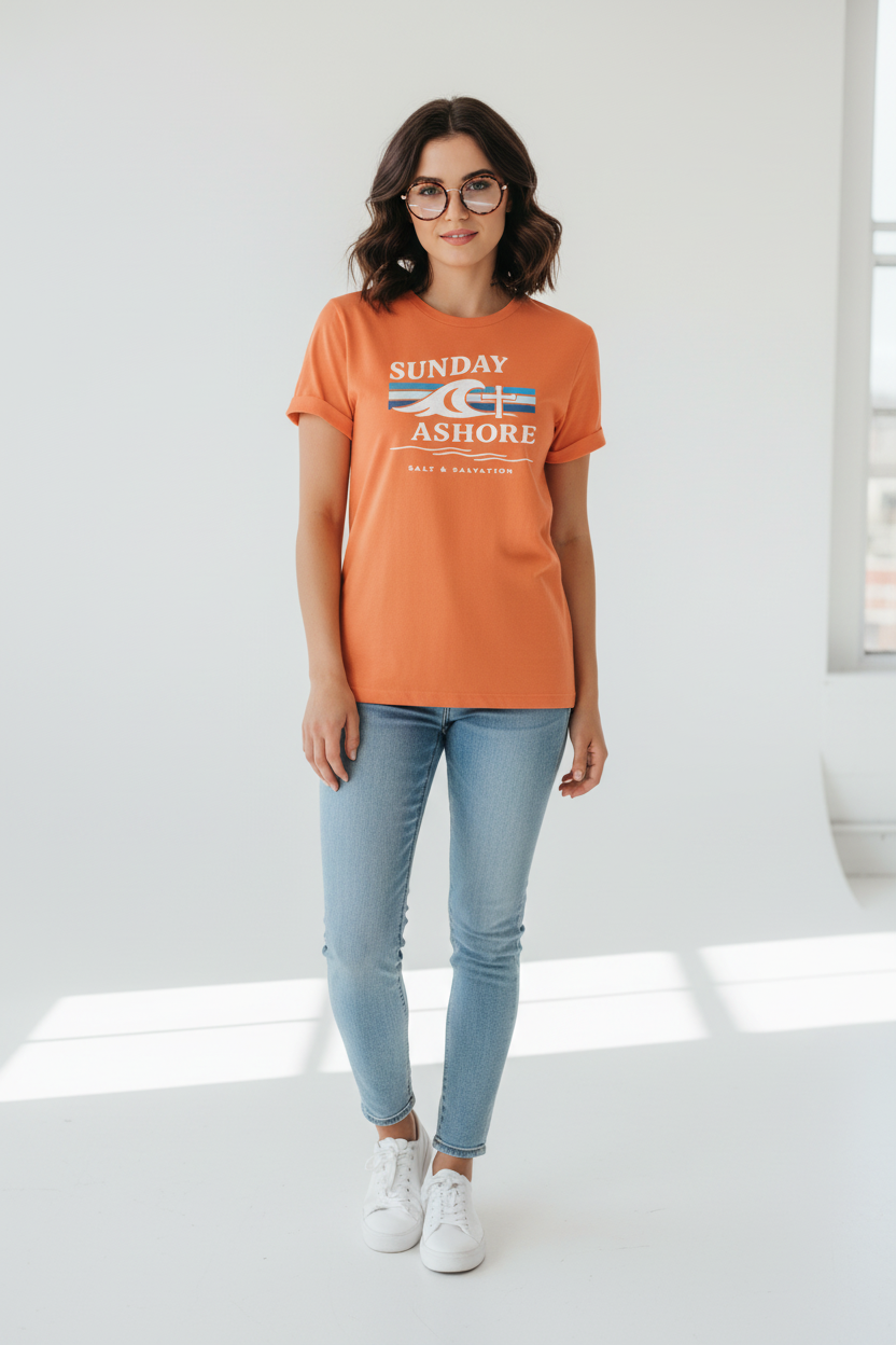 Sunday Ashore Beach Tee | Coastal Surf Faith T-Shirt
