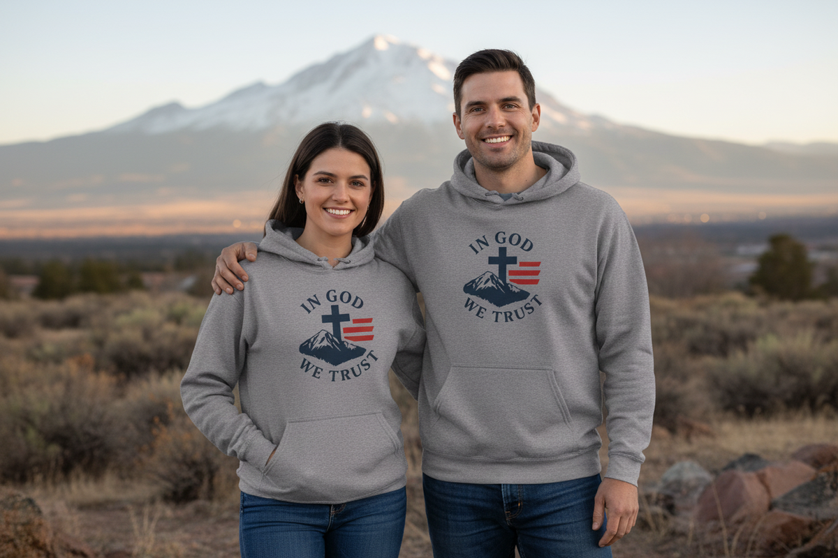 Christian Hoodie — "In God We Trust" Cross & Flag Pullover