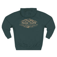 Christian | Walk by Faith — Front + Back Hoodie 2 Cor 5:7 Mountain Scripture Pullover | Veteran-Owned Small Business | Liberty & Victory Co.