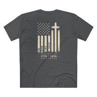 Cross American Flag 1776-2026 Front Back Vintage T-Shirt