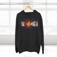 Colorado Flag Hoodie with Rooted Cross – Distressed Three-Panel Fleece Pullover