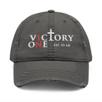 Victory One Embroidered Distressed Hat — Christian Cross Baseball Cap