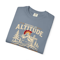 Christian T-Shirt | Rooted in Altitude & Faith | Mountain + Rising Sun | Garment-Dyed | Wonder & Wander | Signature Line | Veteran-Owned | Liberty & Victory Co.
