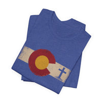 Christian T-Shirt | Colorado Flag Cross | Faith & State Graphic Tee | 1776 Founders Line | Veteran-Owned | Liberty & Victory Co.
