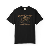 Patriotic Faith | We Ride Tonight — Heritage Tee | Battle Flag × Revere Edition | Veteran-Owned Small Business | Liberty & Victory Co.