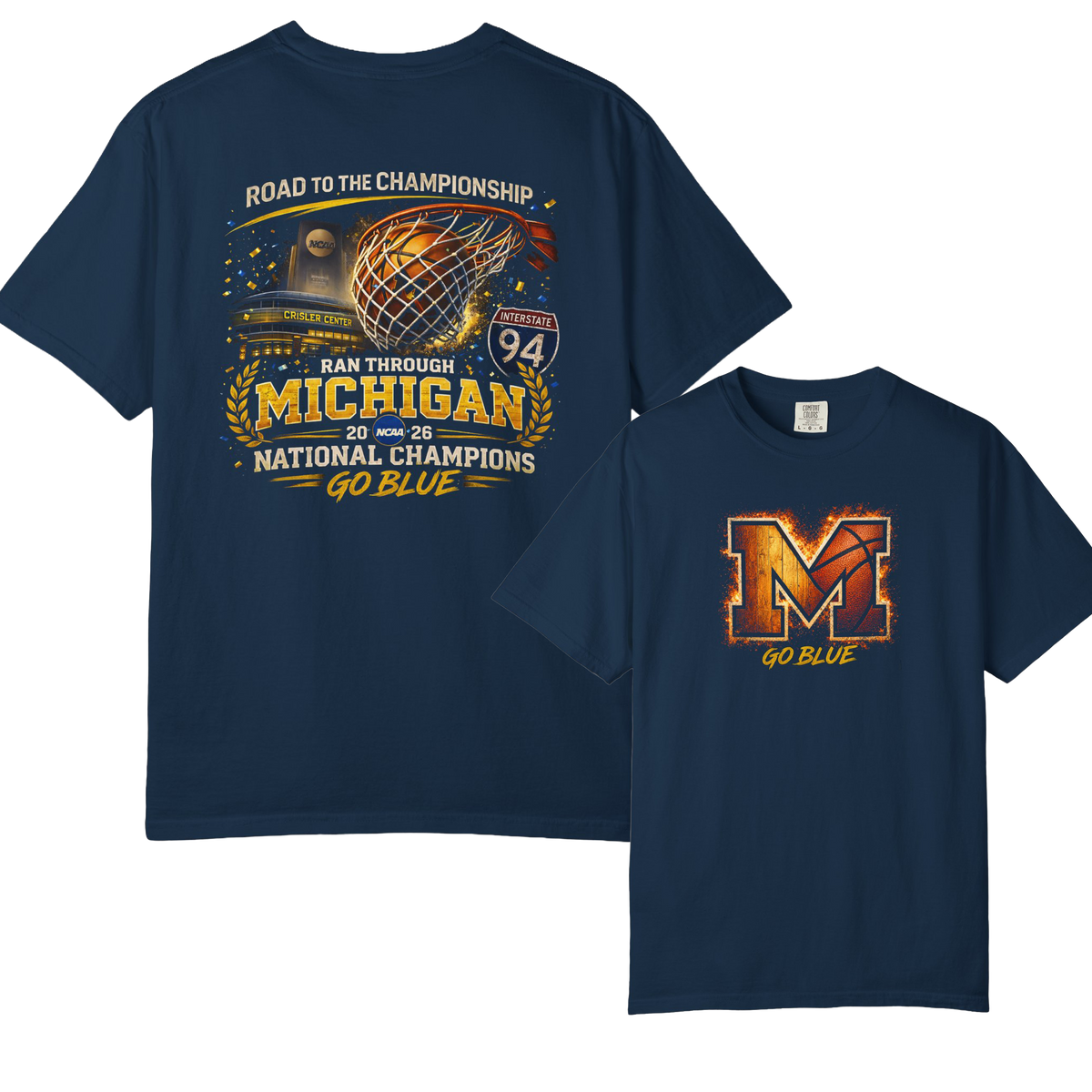 Michigan Wolverines Basketball T-Shirt | Road to the Championship Vintage Block M Garment-Dyed Tee | Victory-One | Liberty & Victory