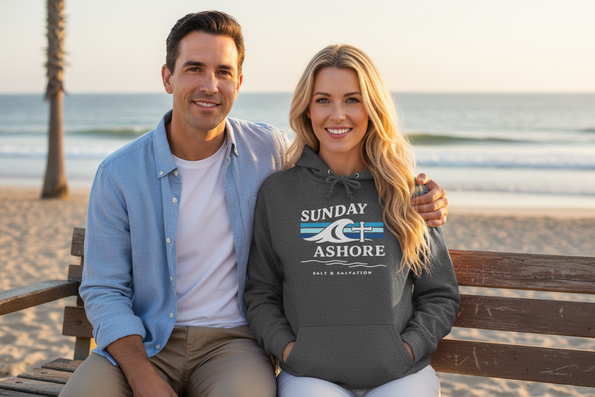 Sunday Ashore Hoodie | Coastal Surf Faith Sweatshirt
