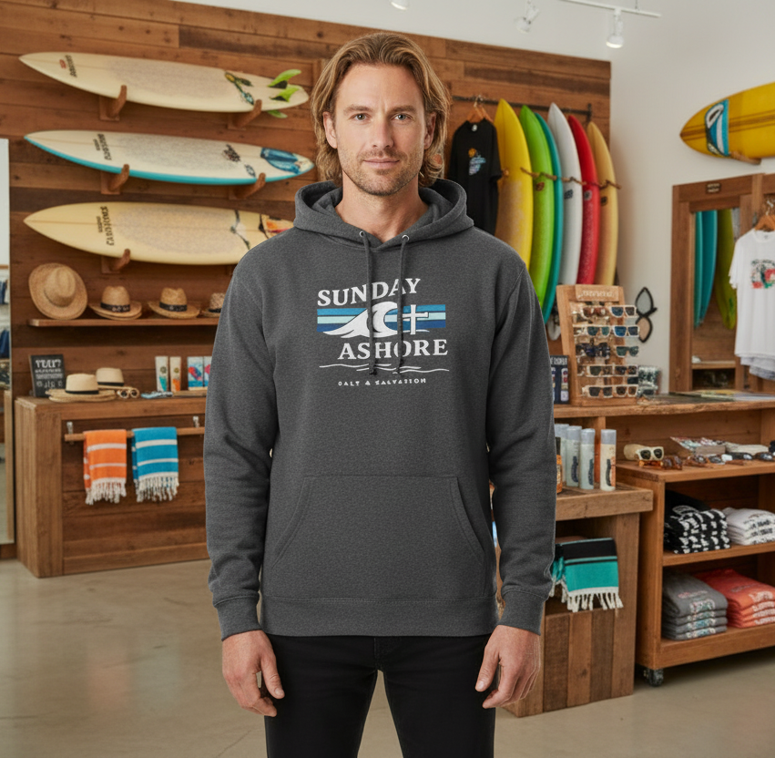 Sunday Ashore Hoodie | Coastal Surf Faith Sweatshirt