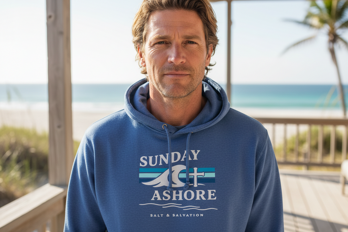 Sunday Ashore Hoodie | Coastal Surf Faith Sweatshirt