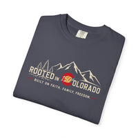 Mountain Faith | Rooted in Colorado — T-Shirt Colorado 150 × Faith. Family. Freedom. | Veteran-Owned Small Business | Liberty & Victory Co.