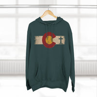 Christian Hoodie | Rooted in Faith | Colorado Flag | Distressed Three-Panel State Logo | Wonder & Wander | Signature Line | Veteran-Owned | Liberty & Victory Co.